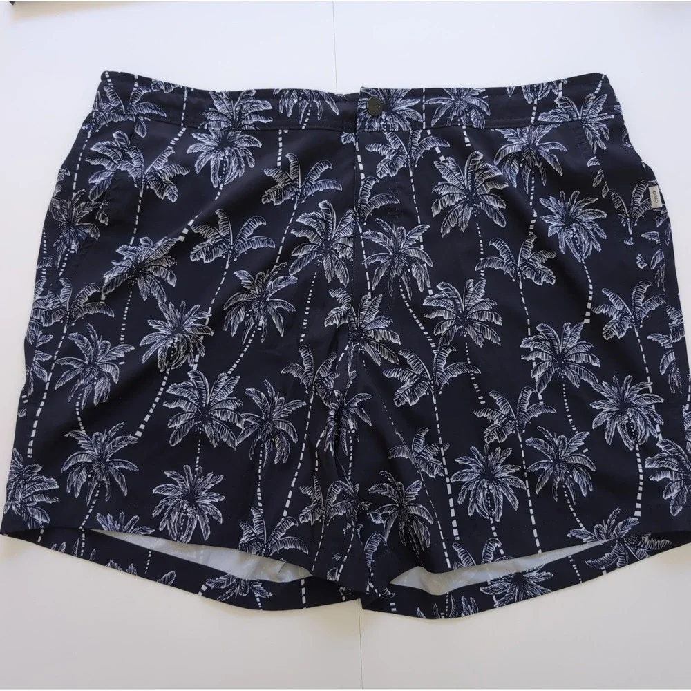 Onia The Calder Swim Trunks Mens XL Navy Blue Sketch Palm Tree Luxury